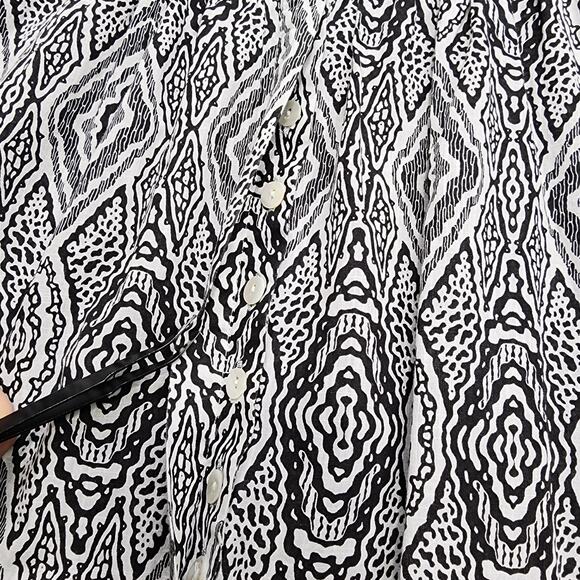 Caffe Marrakesh Top Women 2X Black White Popover Button Neck Short Sleeve Cotton - Picture 3 of 11